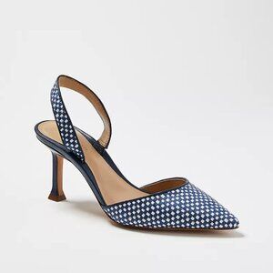 Ann Taylor Marta Woven‎ Leather Slingback Pumps Blue White Size 11